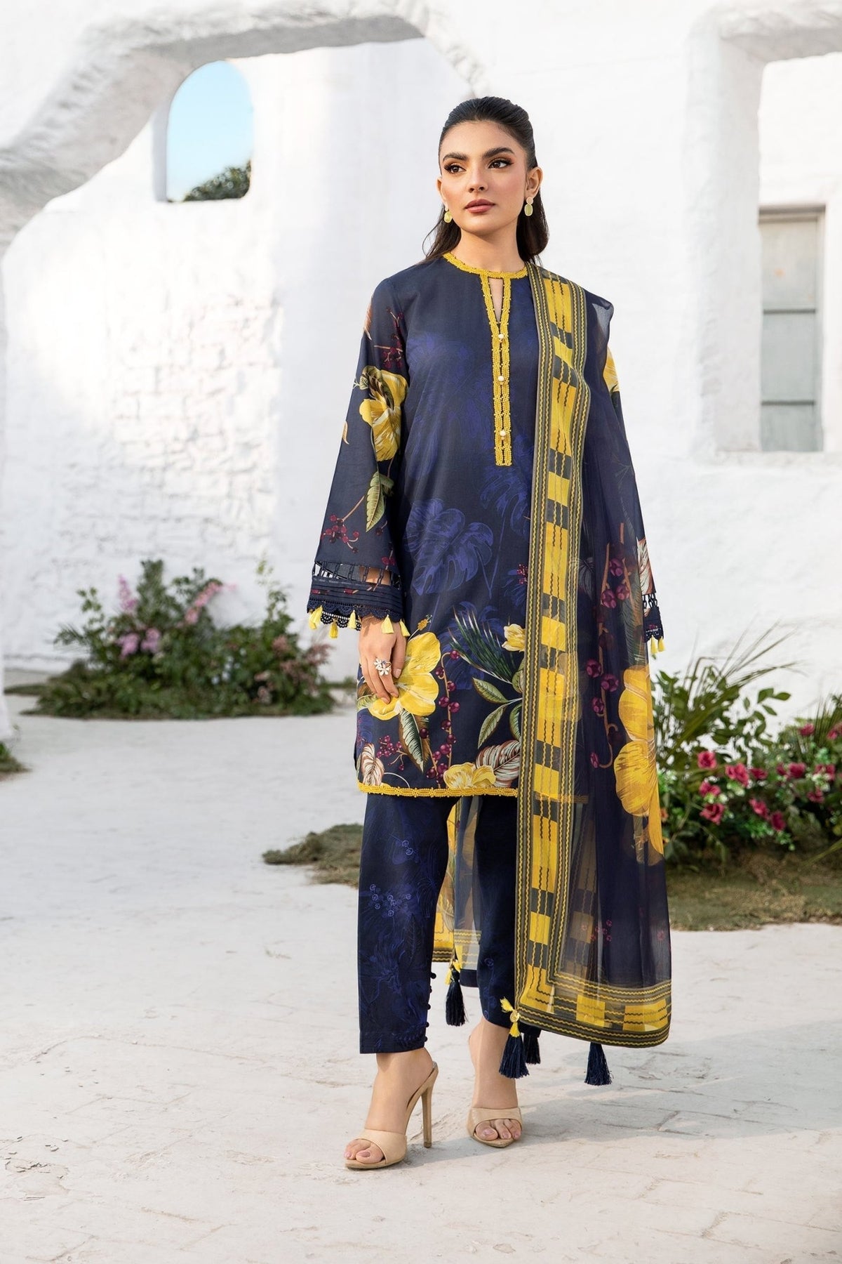 Maria B | M Basic Summer Lawn 25 | MB-CUS25-710B-Brand:Maria B-Type:Ladies Clothes-Dark Blue-Lawn-House of Maryam- Buy in UK, USA