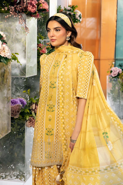 Maria B | M Basic Summer Lawn 25 | MB-CUS25-711A-Brand:Maria B-Type:Ladies Clothes-Yellow-Slub Lawn-House of Maryam- Buy in UK, USA