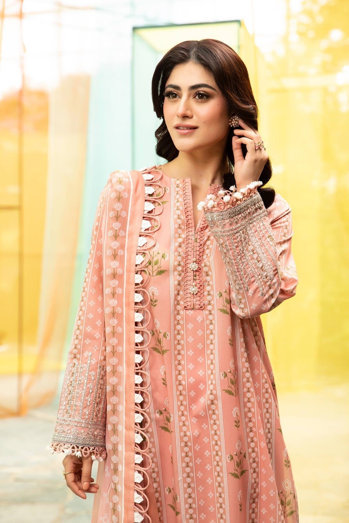 Maria B | M Basic Summer Lawn 25 | MB-CUS25-711B-Brand:Maria B-Type:Ladies Clothes-Pink-Slub Lawn-House of Maryam- Buy in UK, USA