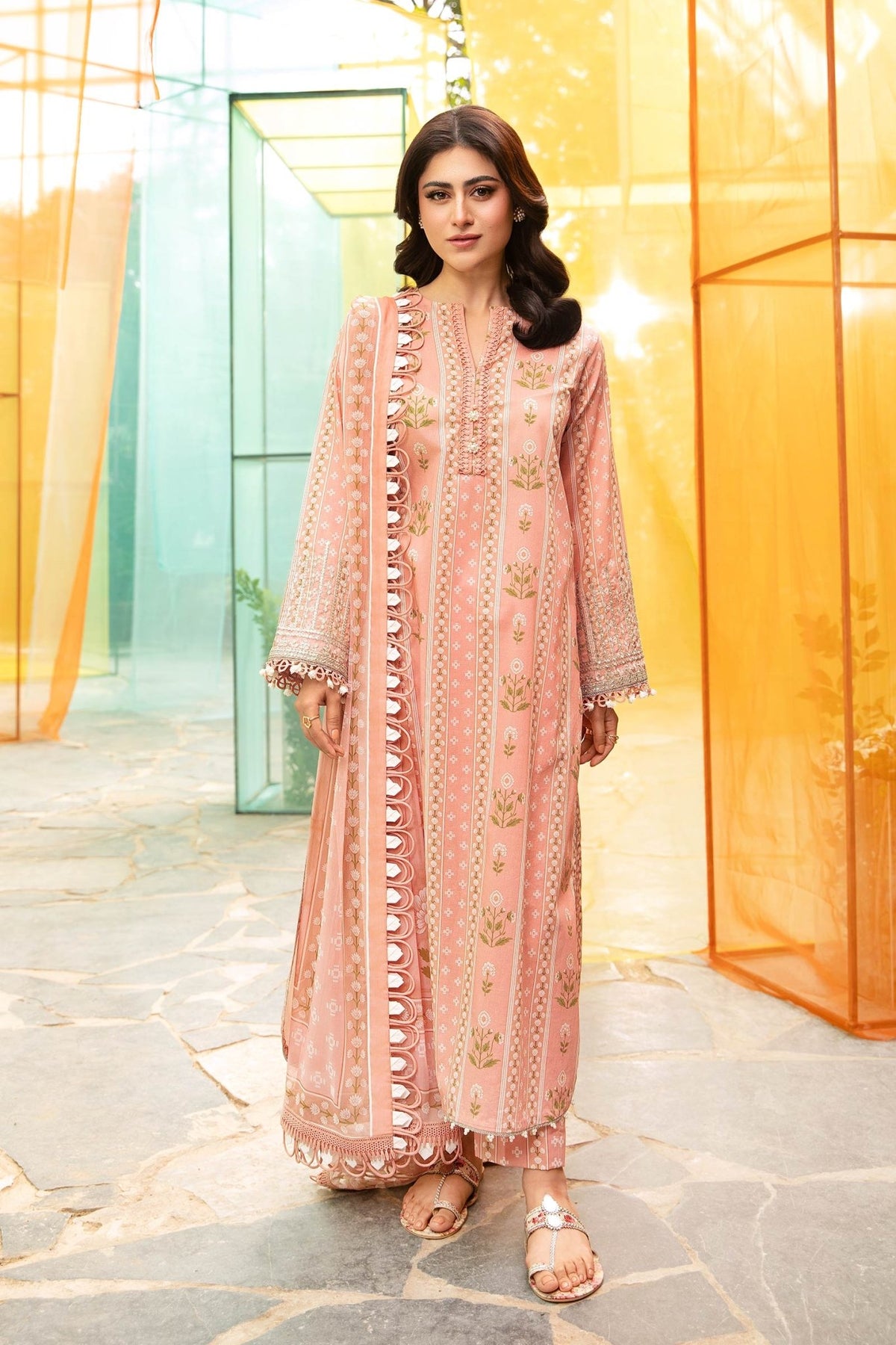 Maria B | M Basic Summer Lawn 25 | MB-CUS25-711B-Brand:Maria B-Type:Ladies Clothes-Pink-Slub Lawn-House of Maryam- Buy in UK, USA