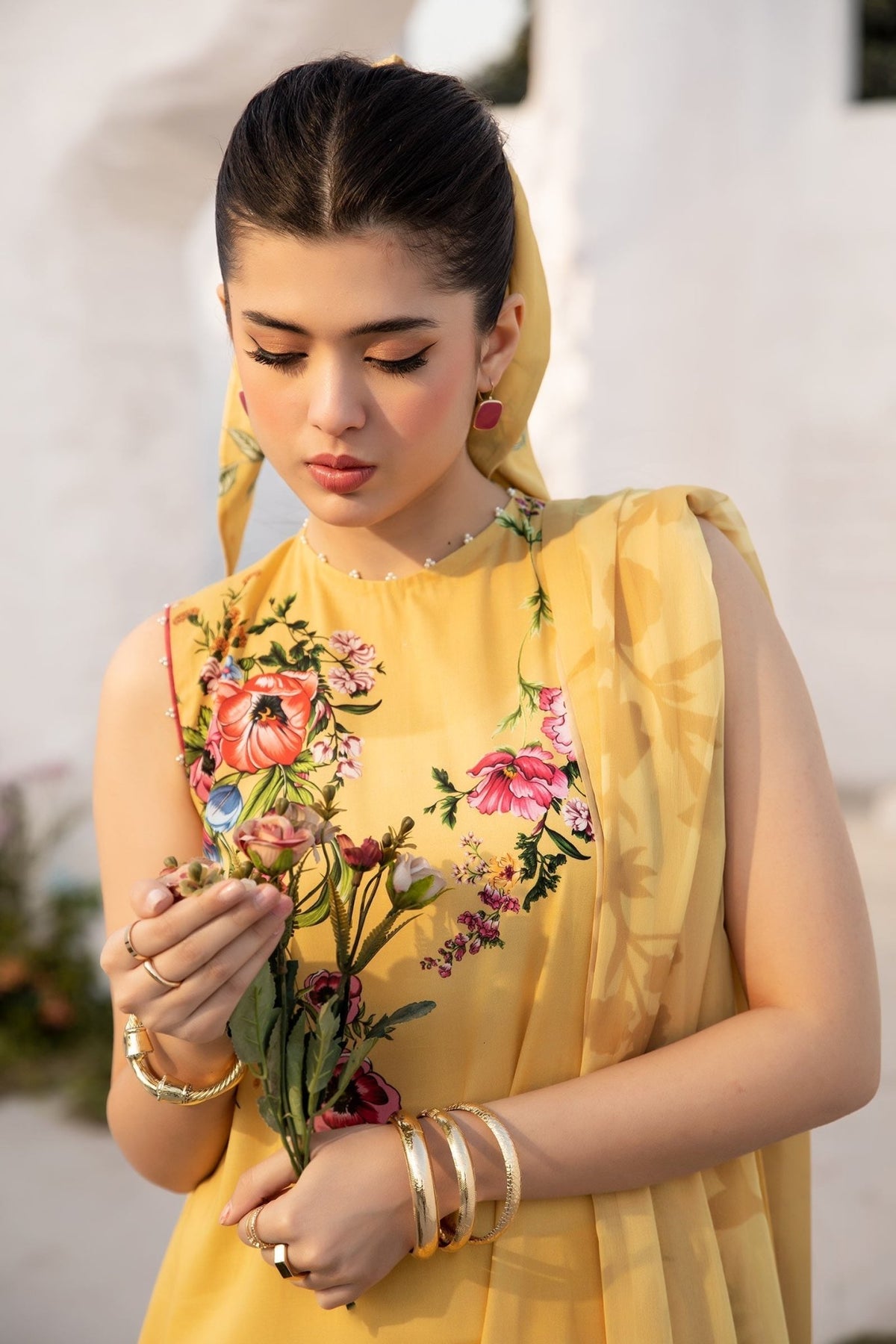 Maria B | M Basic Summer Lawn 25 | MB-CUS25-712A-Brand:Maria B-Type:Ladies Clothes-Yellow-Slub Lawn-House of Maryam- Buy in UK, USA