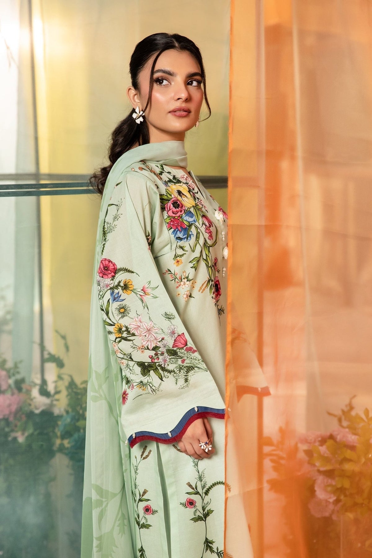 Maria B | M Basic Summer Lawn 25 | MB-CUS25-712B-Brand:Maria B-Type:Ladies Clothes-Mint Green-Slub Lawn-House of Maryam- Buy in UK, USA
