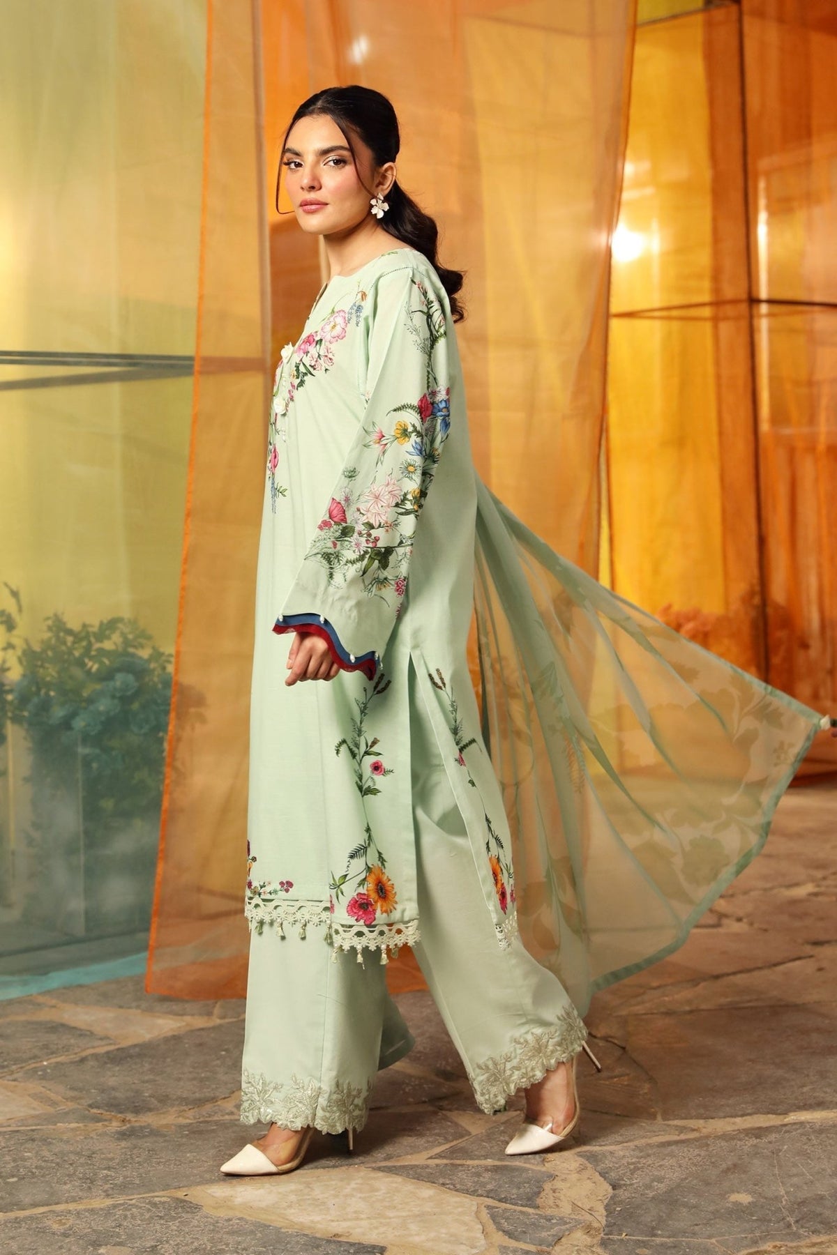 Maria B | M Basic Summer Lawn 25 | MB-CUS25-712B-Brand:Maria B-Type:Ladies Clothes-Mint Green-Slub Lawn-House of Maryam- Buy in UK, USA