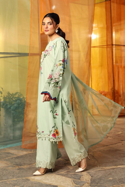 Maria B | M Basic Summer Lawn 25 | MB-CUS25-712B-Brand:Maria B-Type:Ladies Clothes-Mint Green-Slub Lawn-House of Maryam- Buy in UK, USA