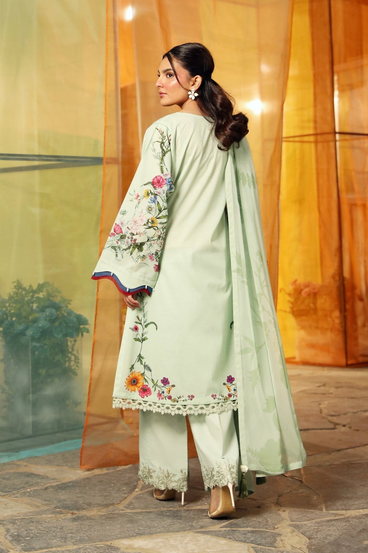 Maria B | M Basic Summer Lawn 25 | MB-CUS25-712B-Brand:Maria B-Type:Ladies Clothes-Mint Green-Slub Lawn-House of Maryam- Buy in UK, USA