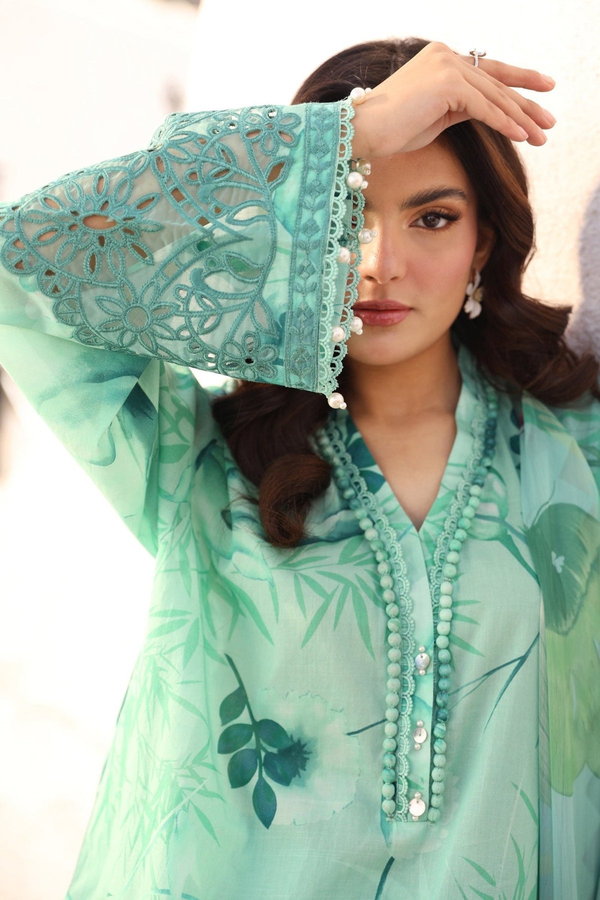 Maria B | M Basic Summer Lawn 25 | MB-CUS25-713A-Brand:Maria B-Type:Ladies Clothes-Mint Green-Slub Lawn-House of Maryam- Buy in UK, USA