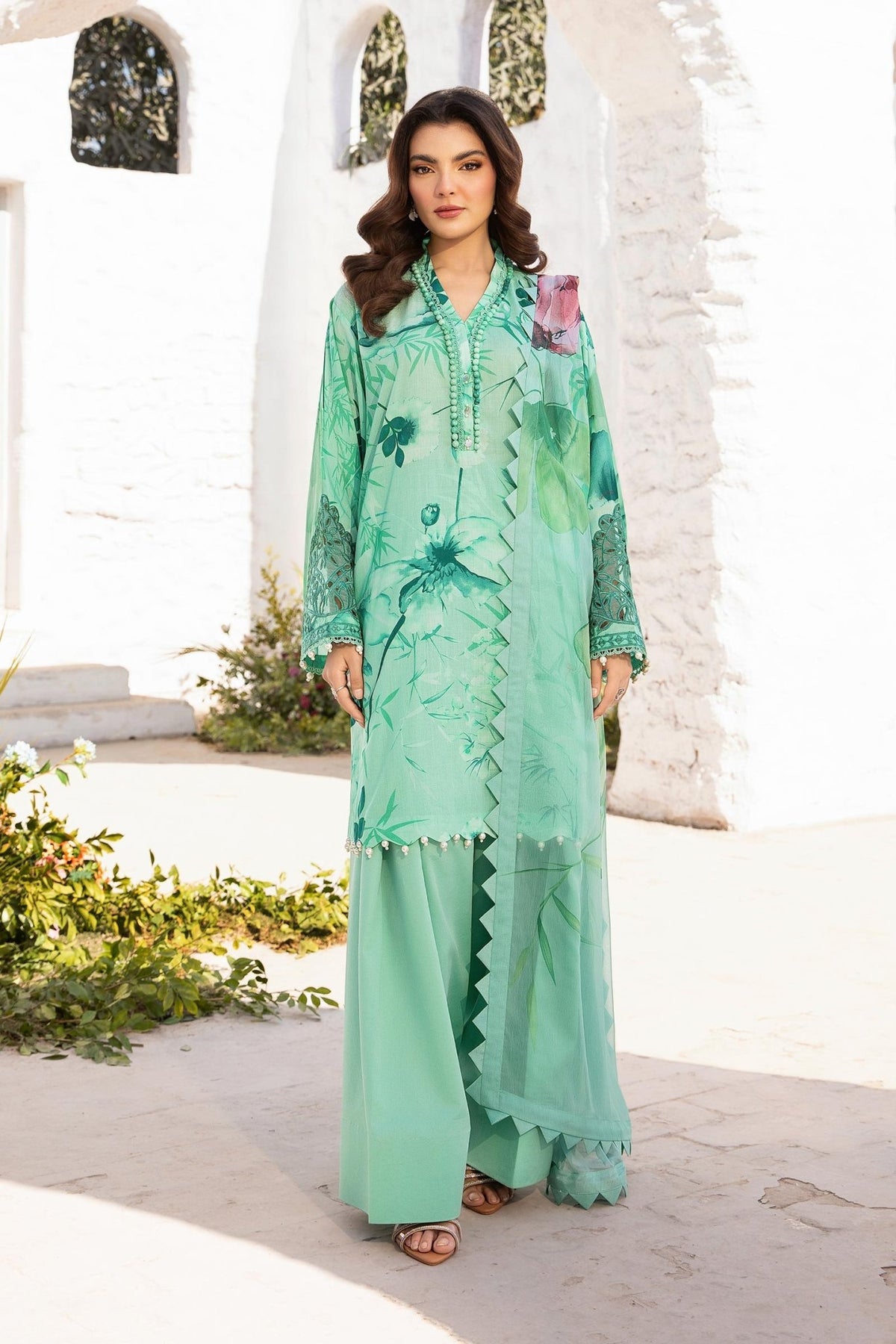 Maria B | M Basic Summer Lawn 25 | MB-CUS25-713A-Brand:Maria B-Type:Ladies Clothes-Mint Green-Slub Lawn-House of Maryam- Buy in UK, USA