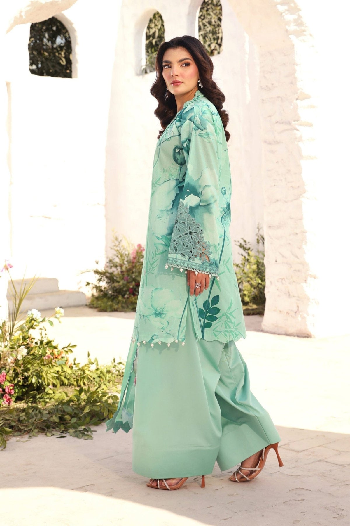 Maria B | M Basic Summer Lawn 25 | MB-CUS25-713A-Brand:Maria B-Type:Ladies Clothes-Mint Green-Slub Lawn-House of Maryam- Buy in UK, USA