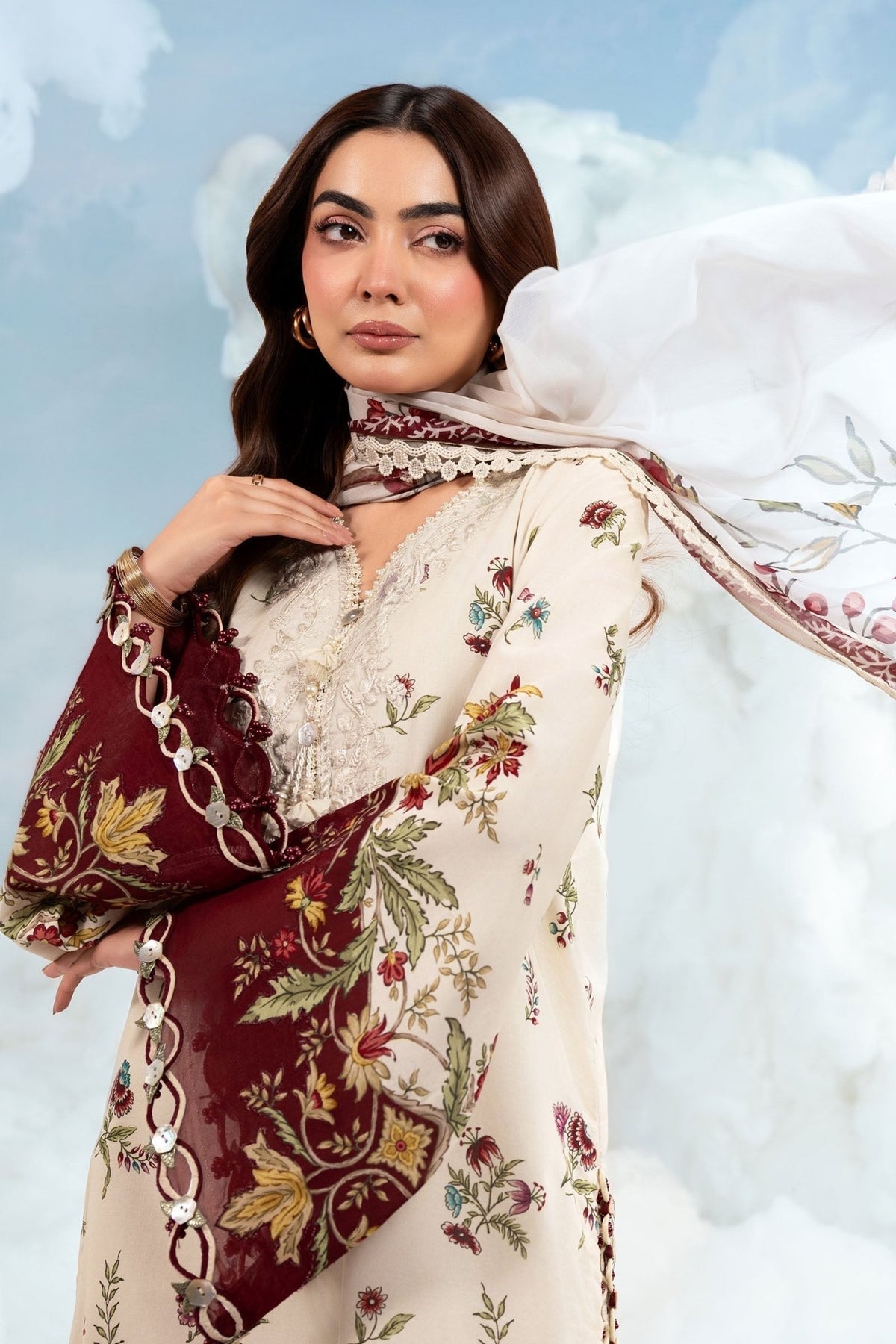 Maria B | M Basics Dreamscape Eid Lawn | MB-CUSV14-01A-Brand:Maria B-Type:Ladies Clothes-Light Skin-Lawn-House of Maryam- Buy in UK, USA