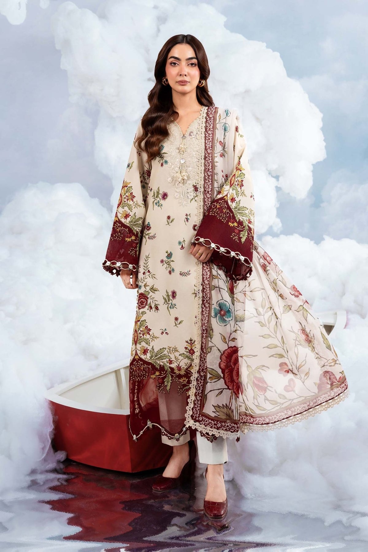 Maria B | M Basics Dreamscape Eid Lawn | MB-CUSV14-01A-Brand:Maria B-Type:Ladies Clothes-Light Skin-Lawn-House of Maryam- Buy in UK, USA