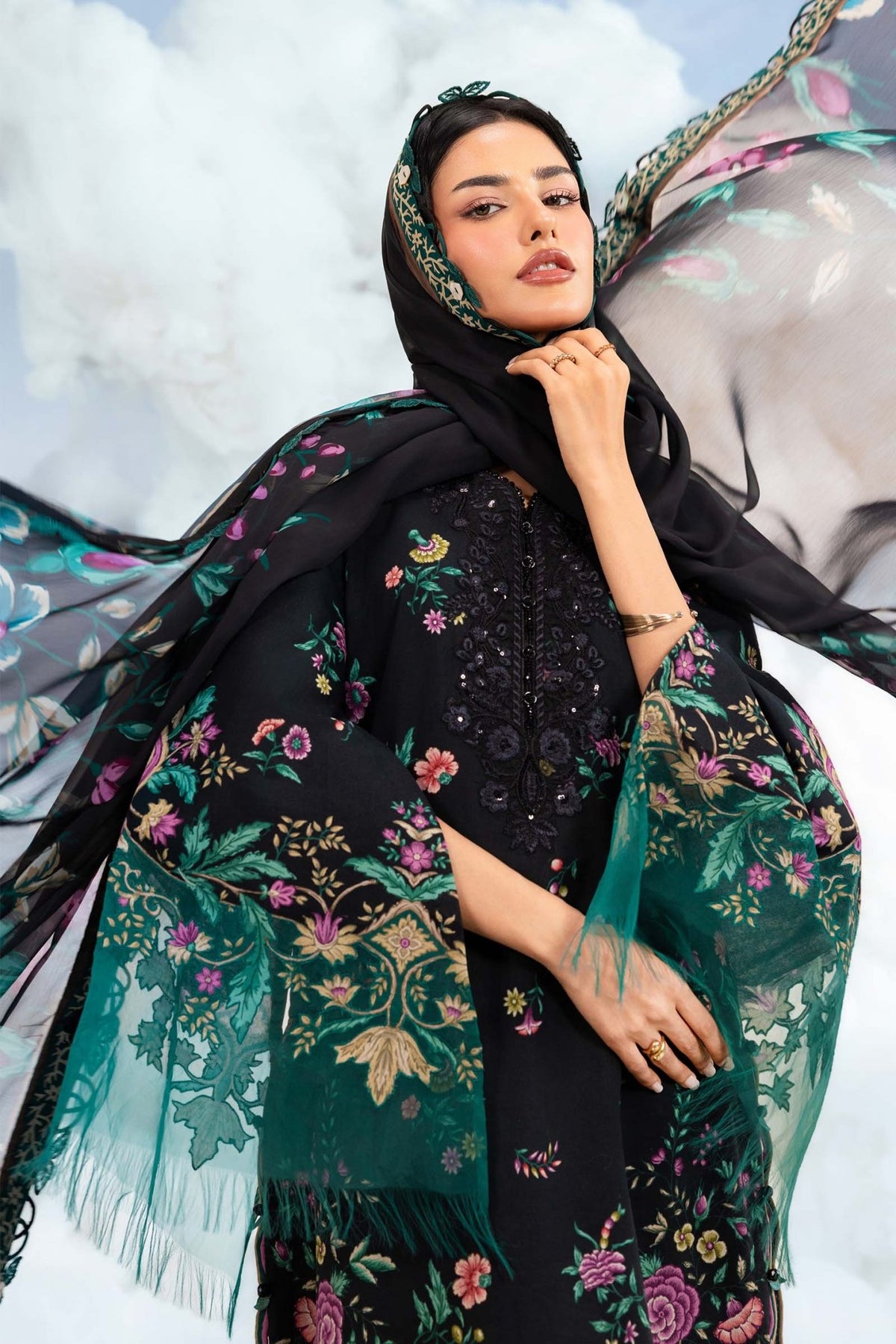 Maria B | M Basics Dreamscape Eid Lawn | MB-CUSV14-01B-Brand:Maria B-Type:Ladies Clothes-Black-Lawn-House of Maryam- Buy in UK, USA