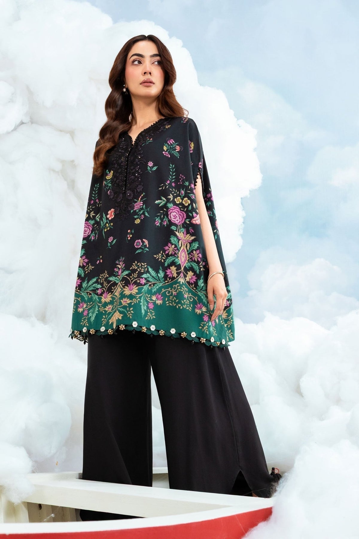 Maria B | M Basics Dreamscape Eid Lawn | MB-CUSV14-01B-Brand:Maria B-Type:Ladies Clothes-Black-Lawn-House of Maryam- Buy in UK, USA