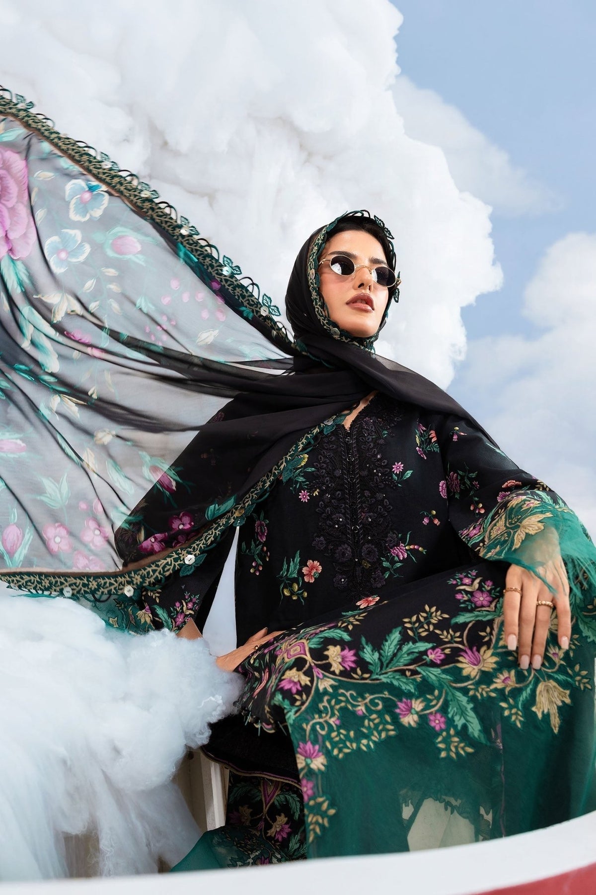 Maria B | M Basics Dreamscape Eid Lawn | MB-CUSV14-01B-Brand:Maria B-Type:Ladies Clothes-Black-Lawn-House of Maryam- Buy in UK, USA