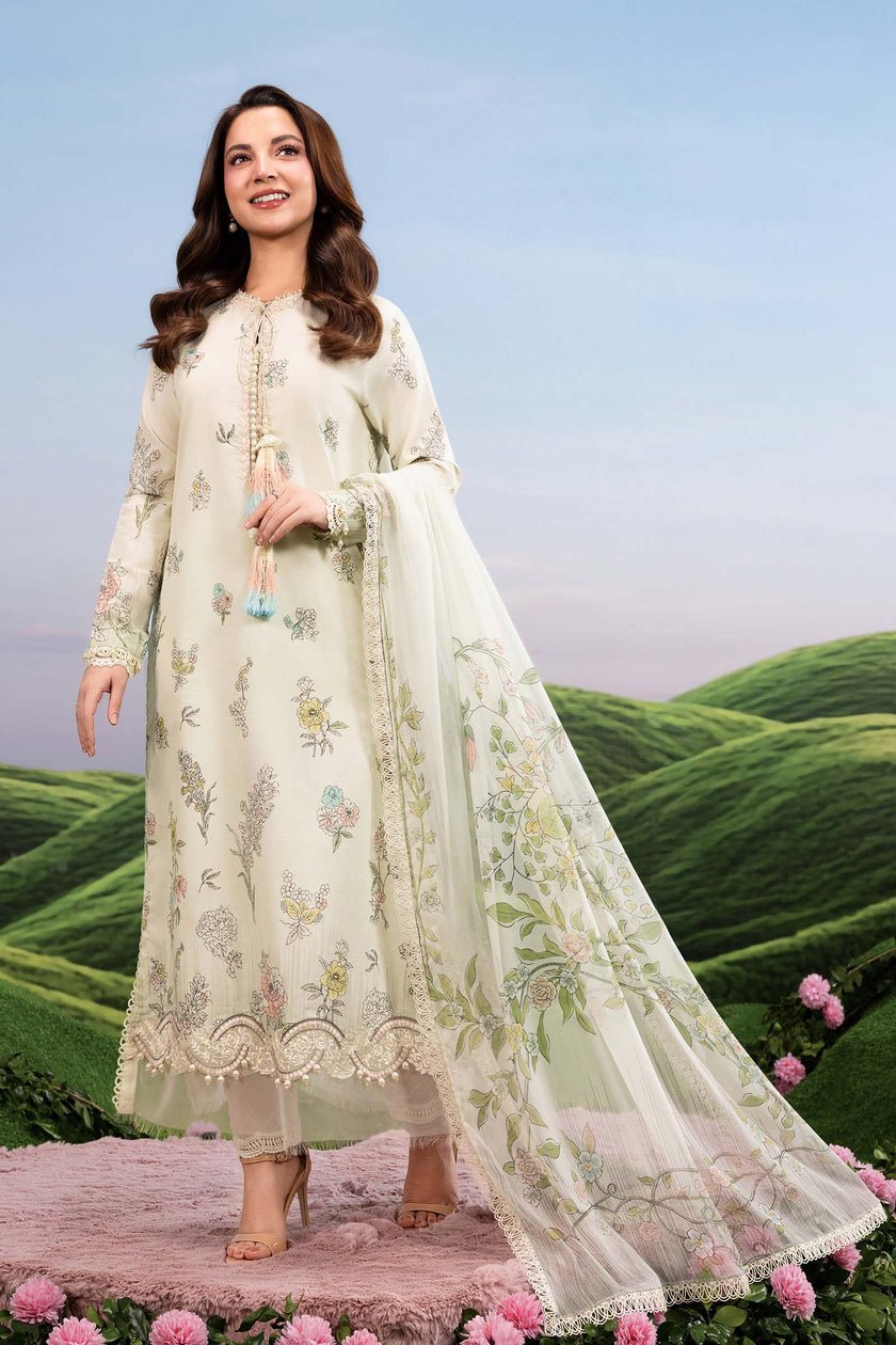 Maria B | M Basics Dreamscape Eid Lawn | MB-CUSV14-02A-Brand:Maria B-Type:Ladies Clothes-Off White-Lawn-House of Maryam- Buy in UK, USA