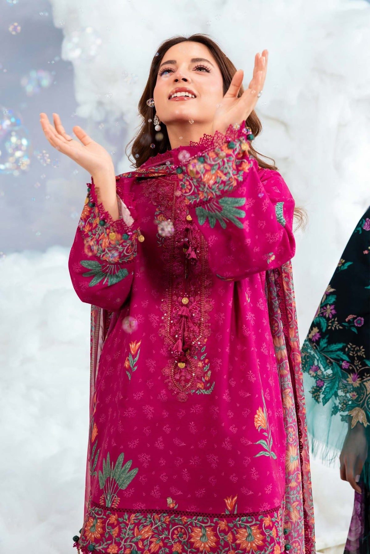 Maria B | M Basics Dreamscape Eid Lawn | MB-CUSV14-03B-Brand:Maria B-Type:Ladies Clothes-Magenta-Lawn-House of Maryam- Buy in UK, USA
