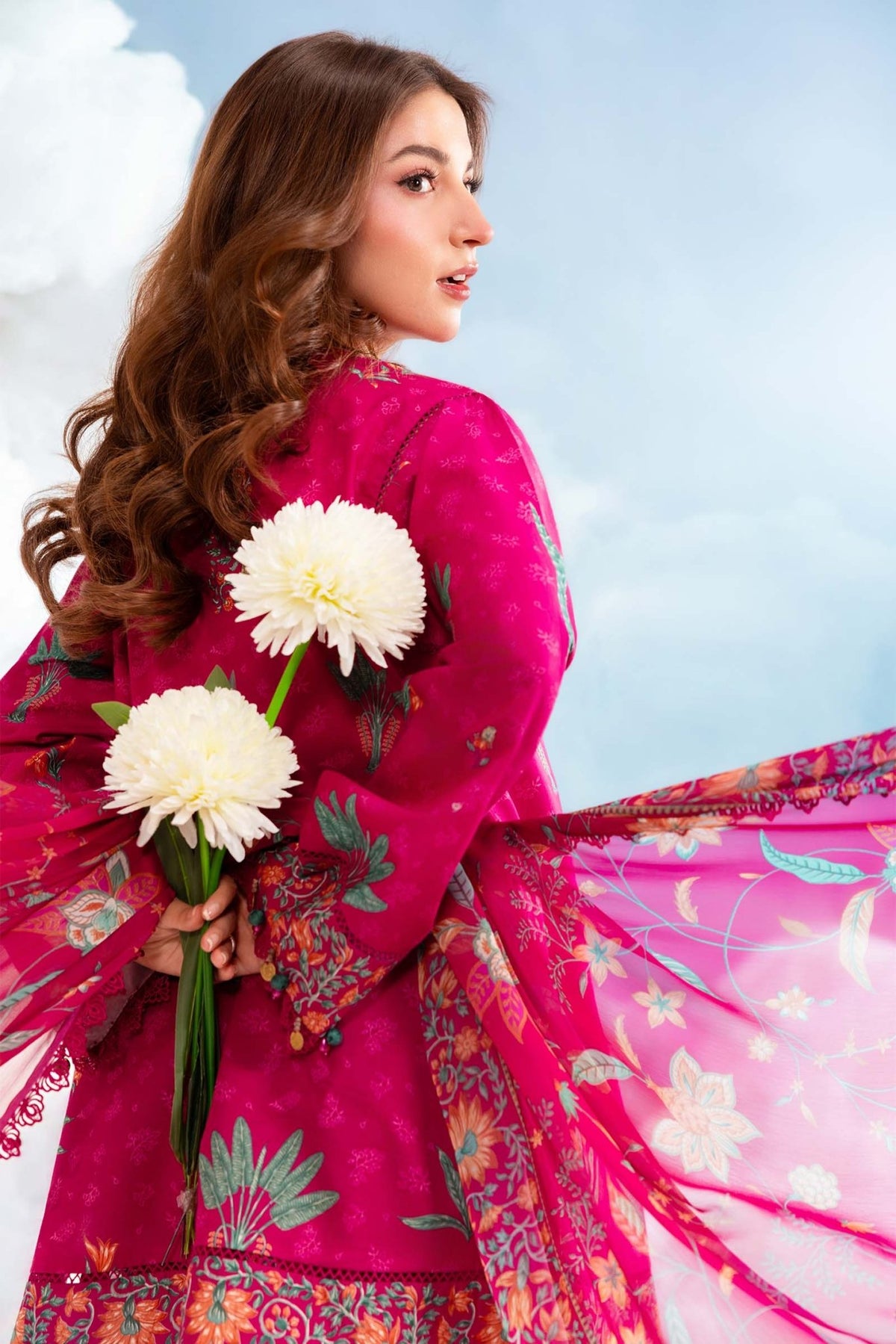 Maria B | M Basics Dreamscape Eid Lawn | MB-CUSV14-03B-Brand:Maria B-Type:Ladies Clothes-Magenta-Lawn-House of Maryam- Buy in UK, USA