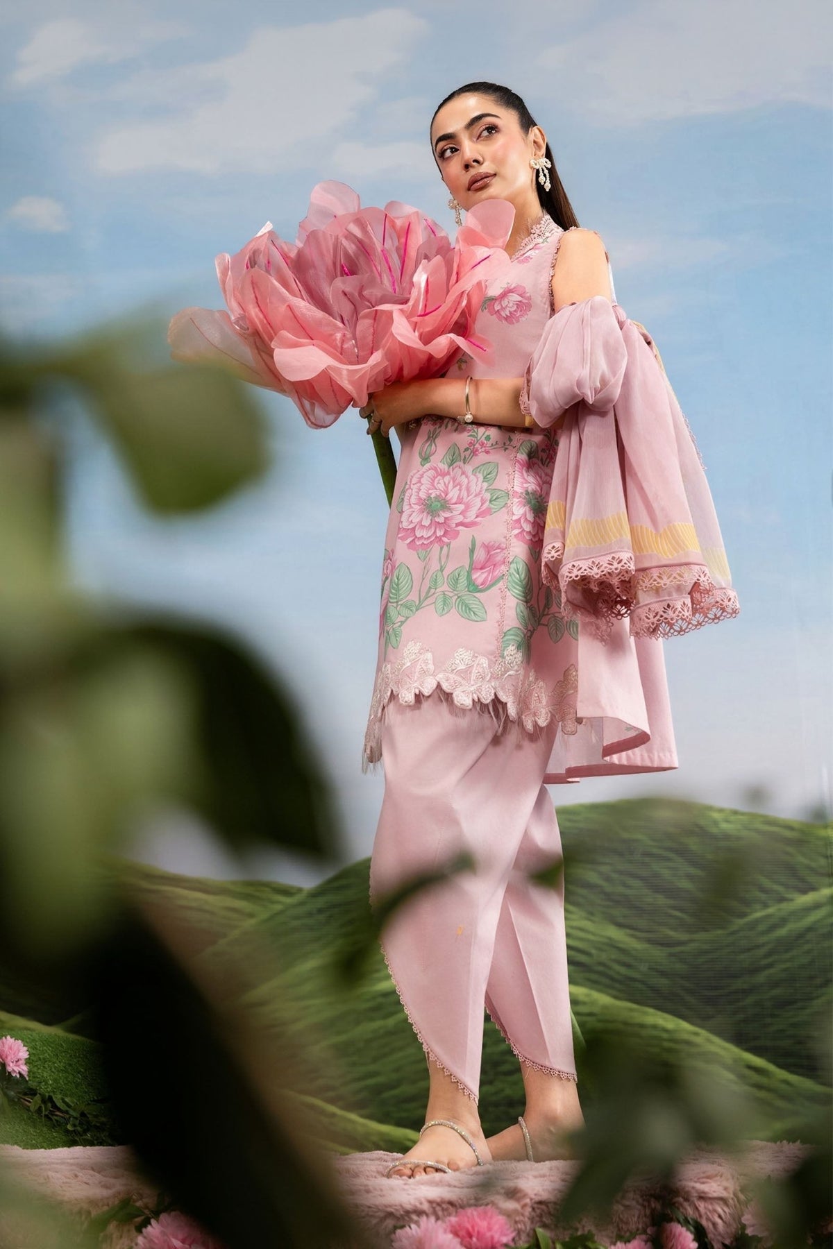 Maria B | M Basics Dreamscape Eid Lawn | MB-CUSV14-04A-Brand:Maria B-Type:Ladies Clothes-Soft Pink-Lawn-House of Maryam- Buy in UK, USA