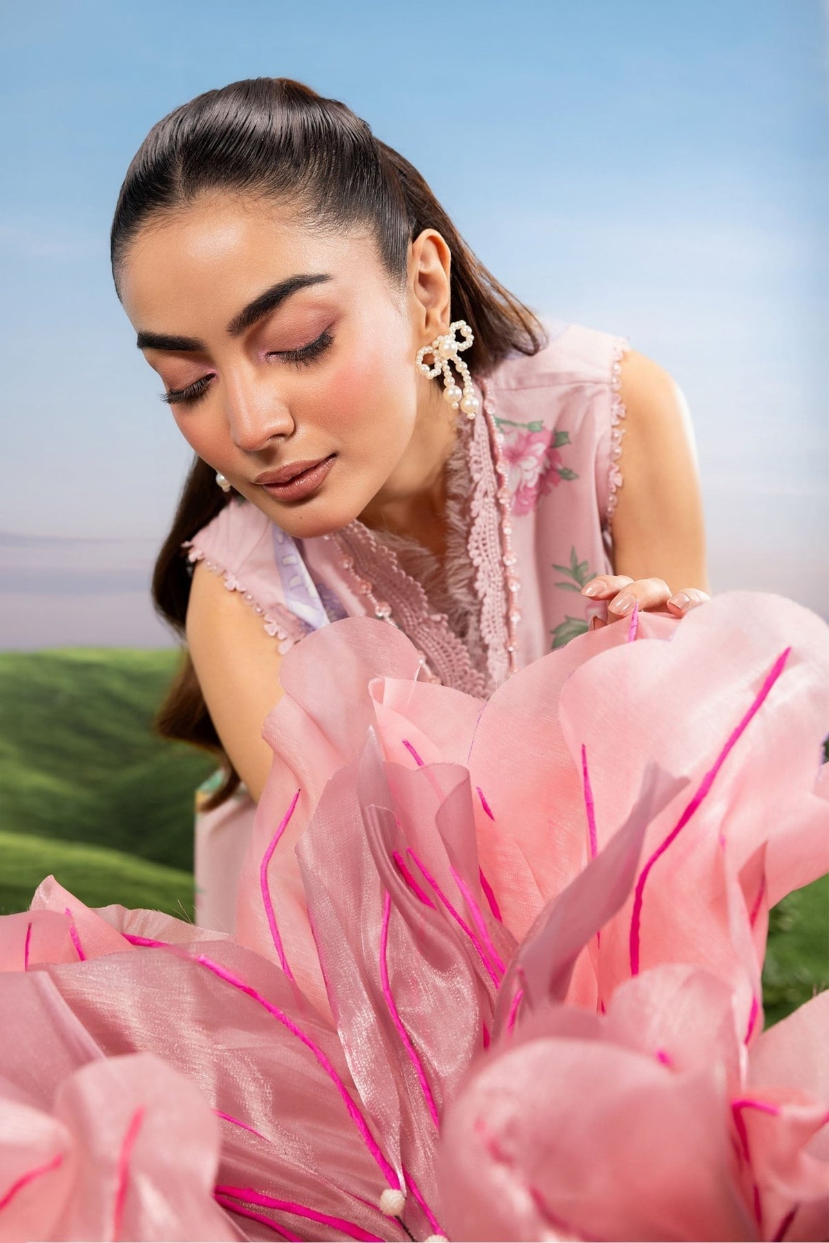 Maria B | M Basics Dreamscape Eid Lawn | MB-CUSV14-04A-Brand:Maria B-Type:Ladies Clothes-Soft Pink-Lawn-House of Maryam- Buy in UK, USA