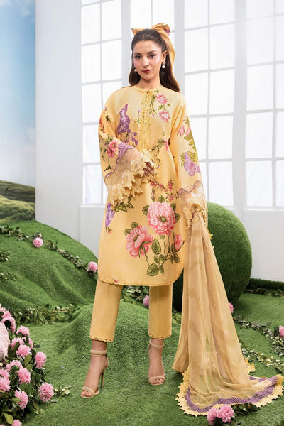 Maria B | M Basics Dreamscape Eid Lawn | MB-CUSV14-04B-Brand:Maria B-Type:Ladies Clothes-Dust Yellow-Lawn-House of Maryam- Buy in UK, USA