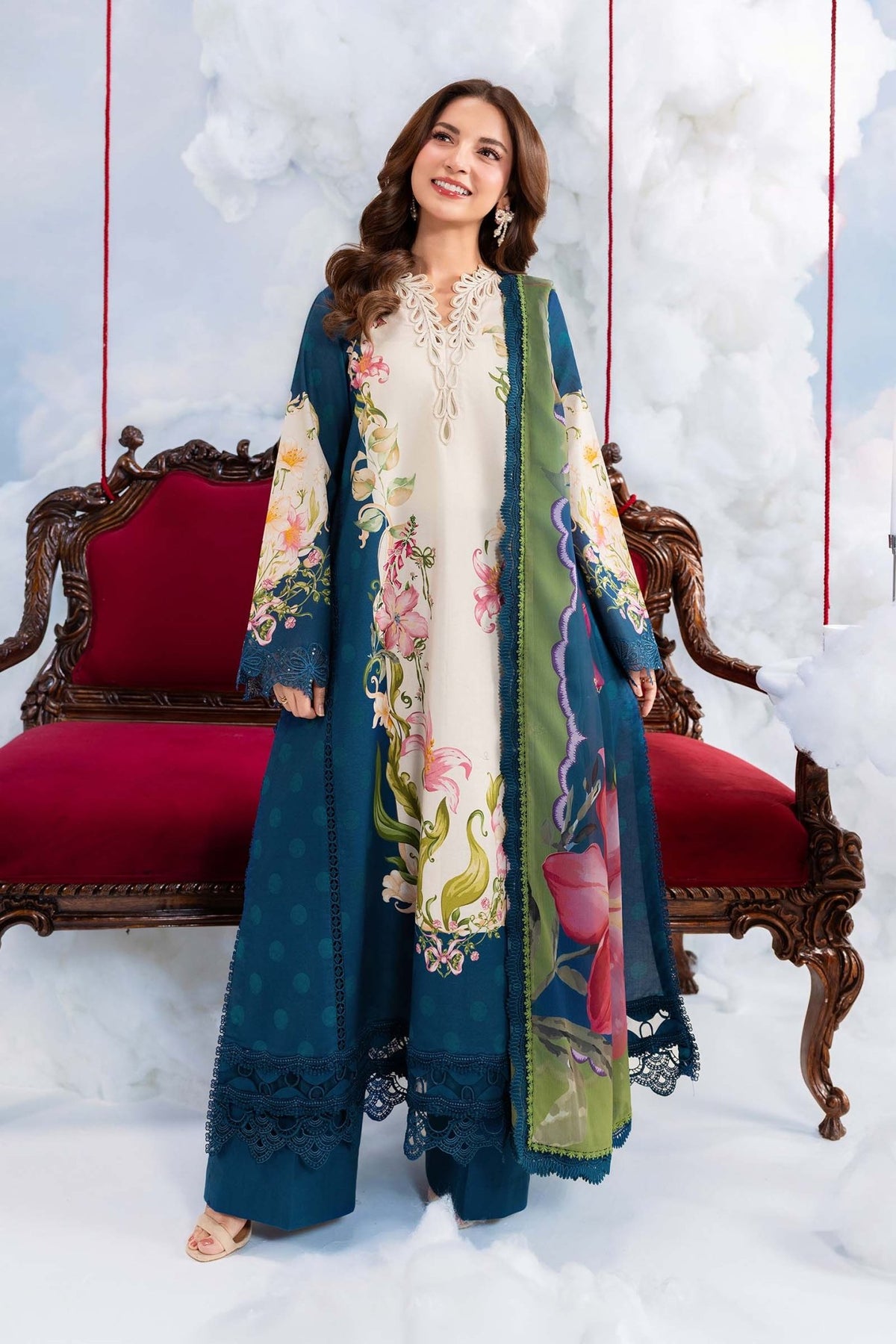 Maria B | M Basics Dreamscape Eid Lawn | MB-CUSV14-05B-Brand:Maria B-Type:Ladies Clothes-Navy Blue-Lawn-House of Maryam- Buy in UK, USA