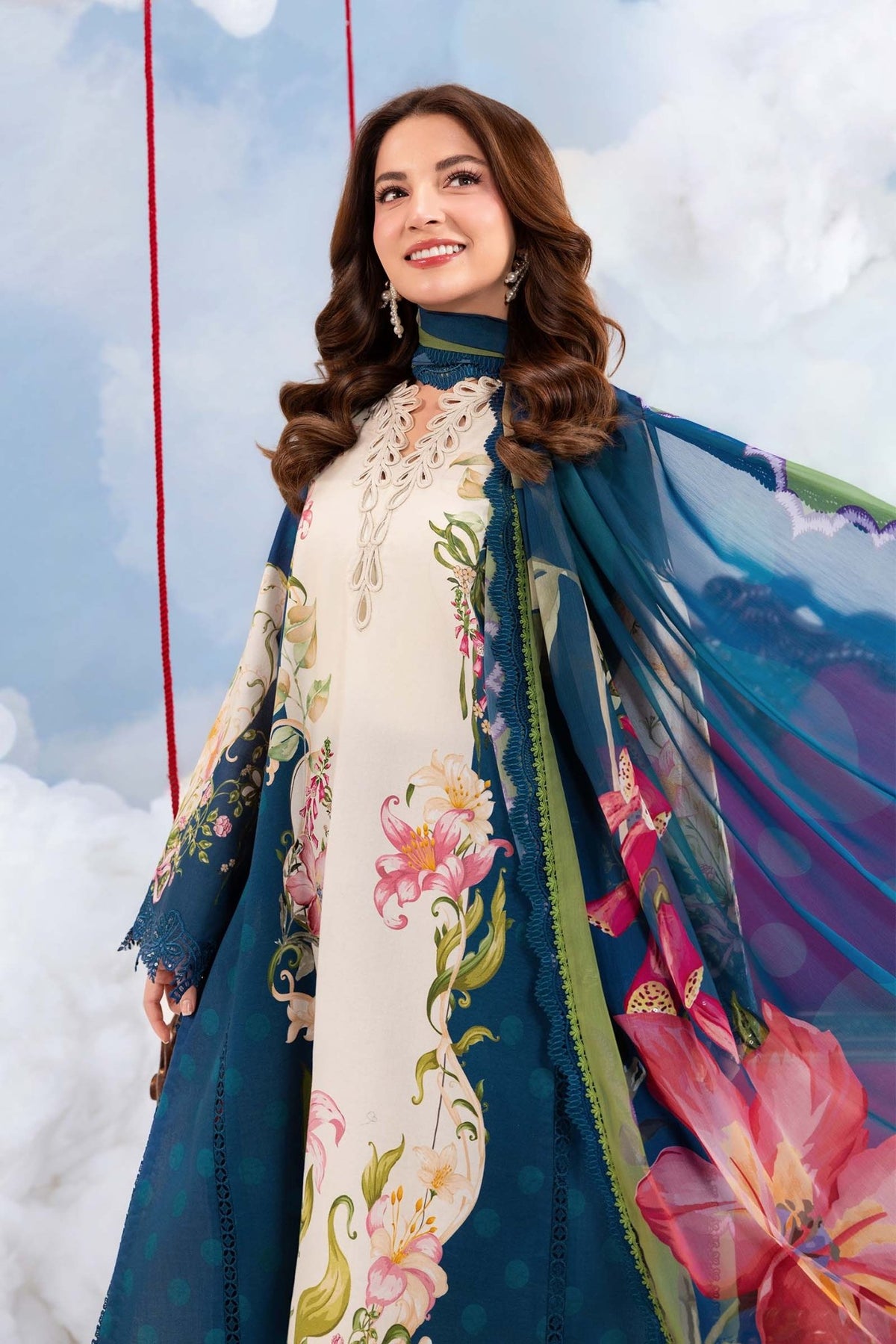 Maria B | M Basics Dreamscape Eid Lawn | MB-CUSV14-05B-Brand:Maria B-Type:Ladies Clothes-Navy Blue-Lawn-House of Maryam- Buy in UK, USA