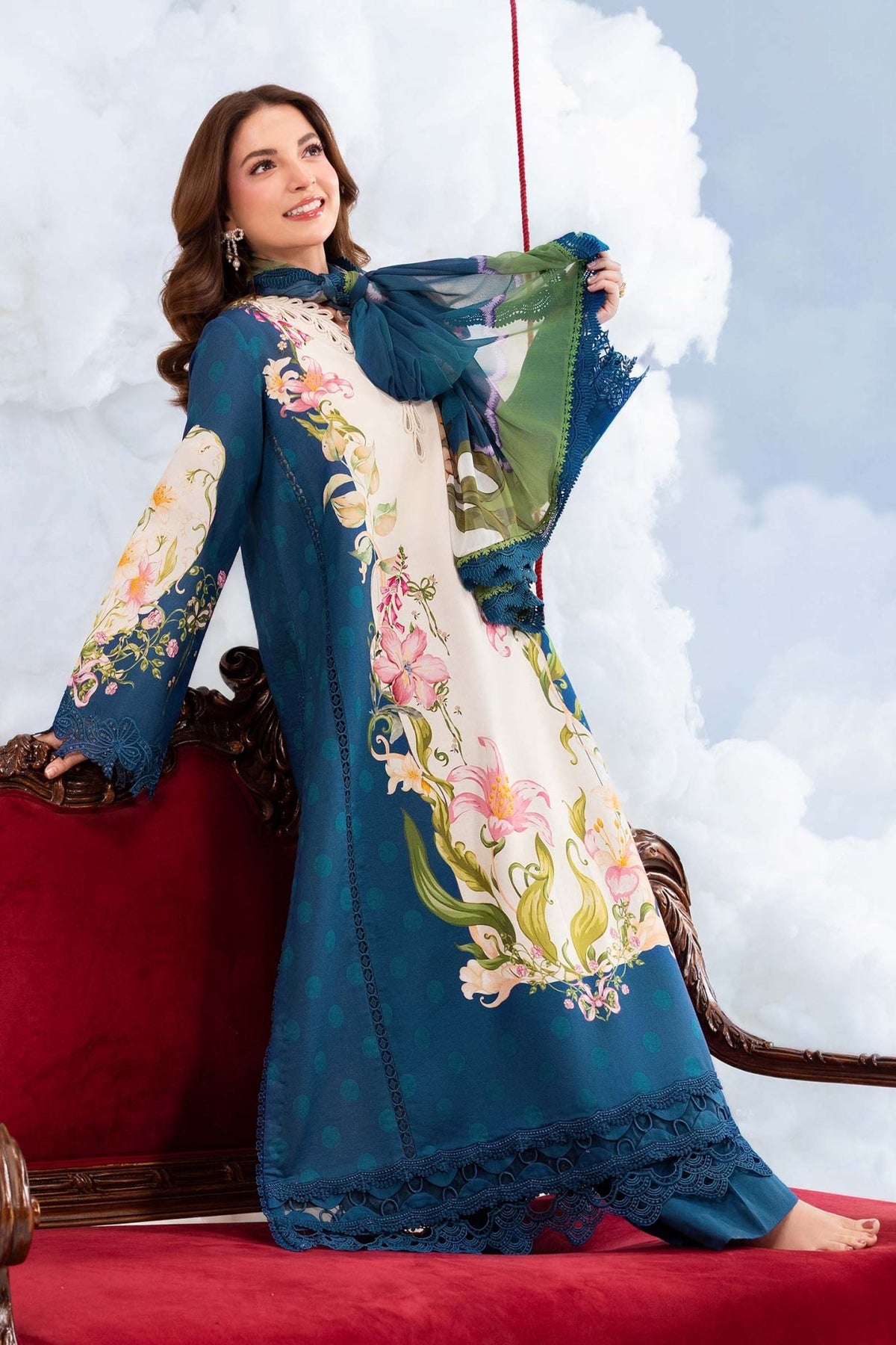 Maria B | M Basics Dreamscape Eid Lawn | MB-CUSV14-05B-Brand:Maria B-Type:Ladies Clothes-Navy Blue-Lawn-House of Maryam- Buy in UK, USA