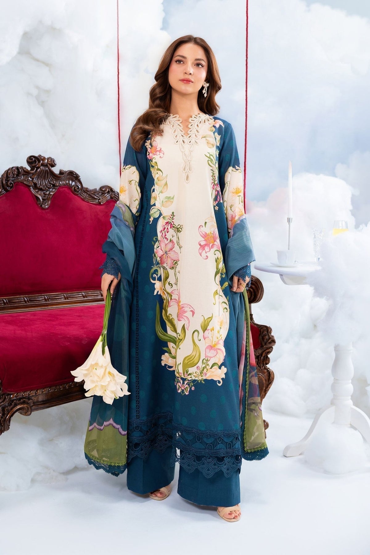 Maria B | M Basics Dreamscape Eid Lawn | MB-CUSV14-05B-Brand:Maria B-Type:Ladies Clothes-Navy Blue-Lawn-House of Maryam- Buy in UK, USA