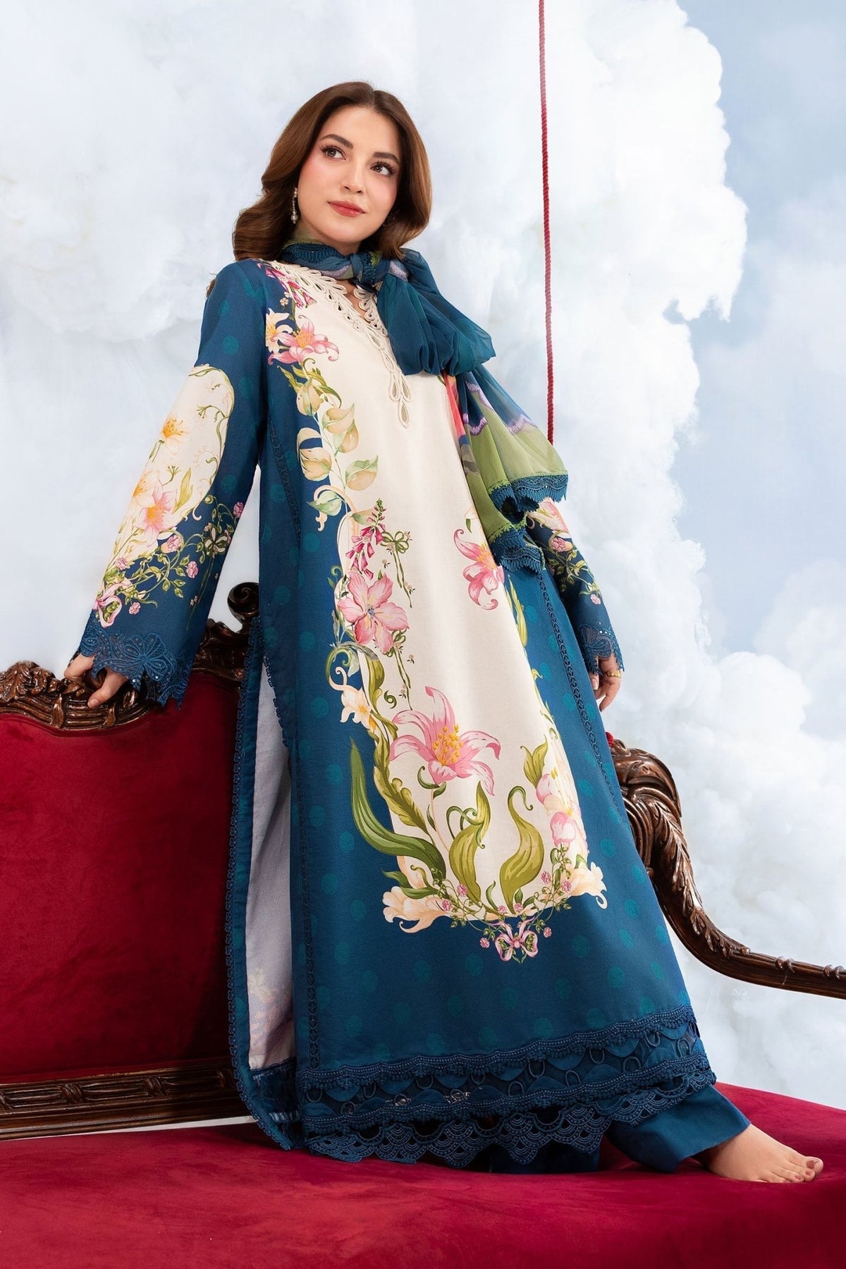Maria B | M Basics Dreamscape Eid Lawn | MB-CUSV14-05B-Brand:Maria B-Type:Ladies Clothes-Navy Blue-Lawn-House of Maryam- Buy in UK, USA