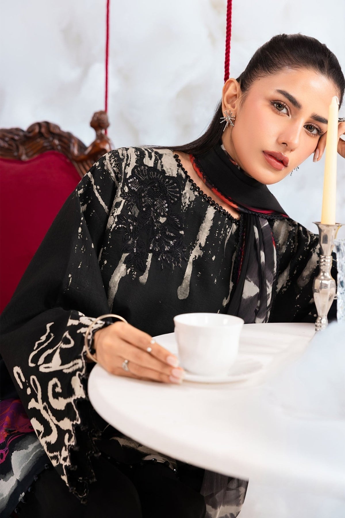 Maria B | M Basics Dreamscape Eid Lawn | MB-CUSV14-06A-Brand:Maria B-Type:Ladies Clothes-Black-Lawn-House of Maryam- Buy in UK, USA
