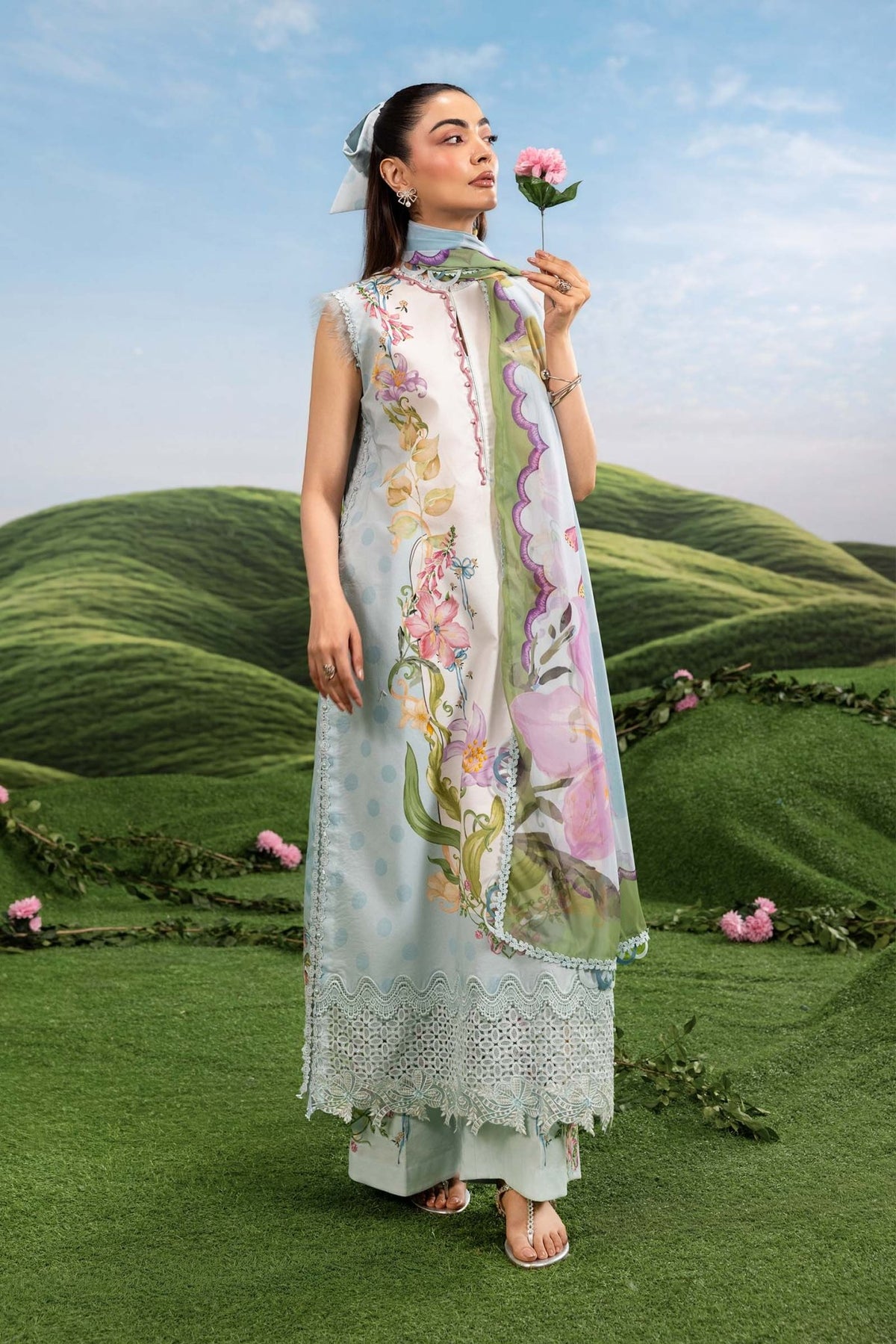 Maria B | M Basics Dreamscape Eid Lawn | MB-CUSV14-06A-Brand:Maria B-Type:Ladies Clothes-Ice Blue-Lawn-House of Maryam- Buy in UK, USA