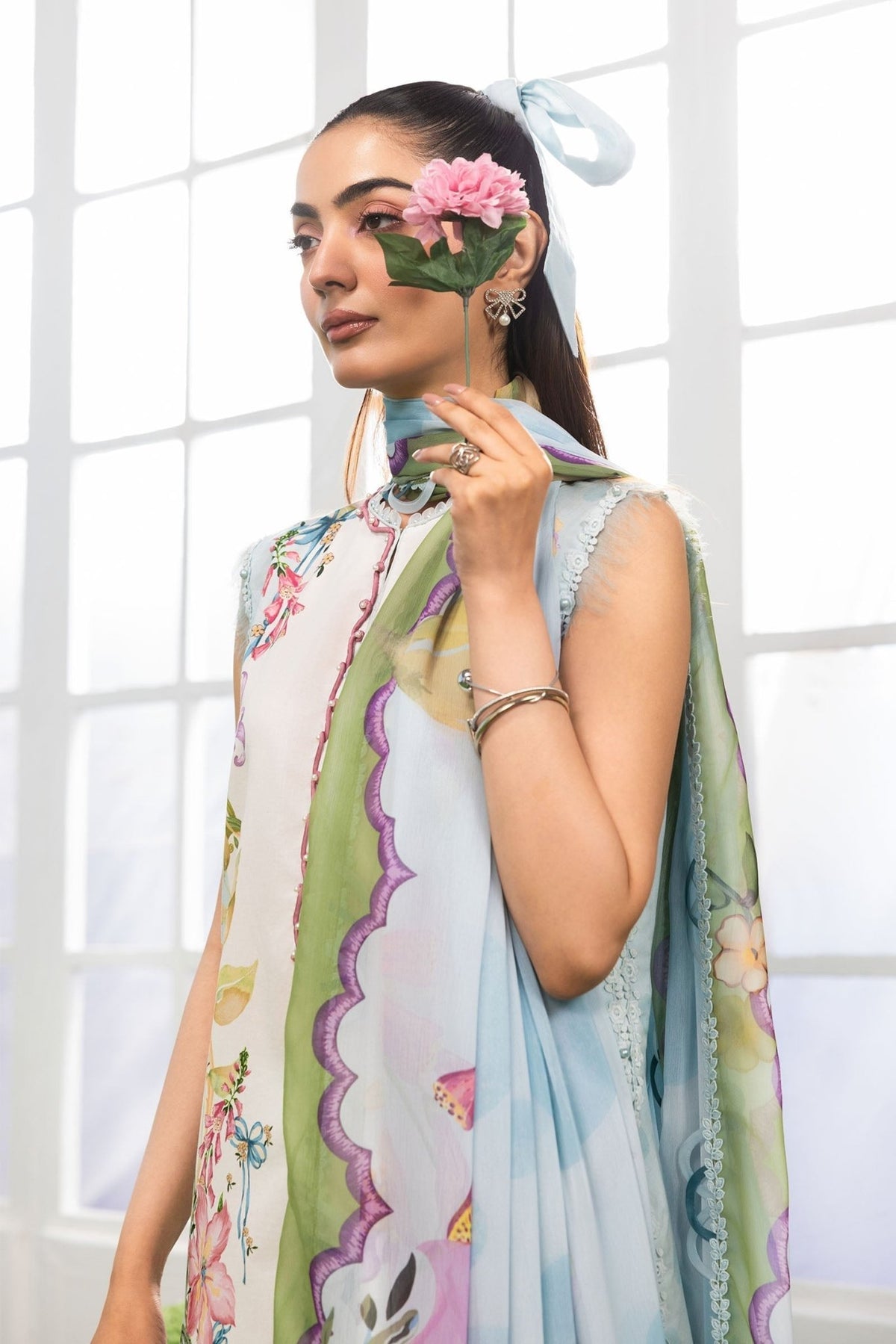 Maria B | M Basics Dreamscape Eid Lawn | MB-CUSV14-06A-Brand:Maria B-Type:Ladies Clothes-Ice Blue-Lawn-House of Maryam- Buy in UK, USA