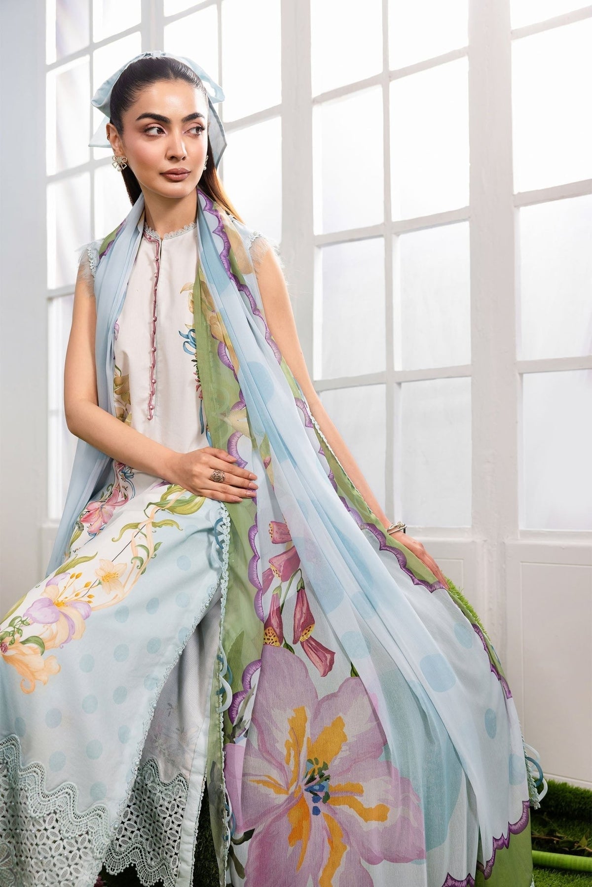 Maria B | M Basics Dreamscape Eid Lawn | MB-CUSV14-06A-Brand:Maria B-Type:Ladies Clothes-Ice Blue-Lawn-House of Maryam- Buy in UK, USA