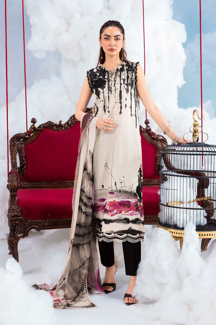 Maria B | M Basics Dreamscape Eid Lawn | MB-CUSV14-06B-Brand:Maria B-Type:Ladies Clothes-Black-Lawn-House of Maryam- Buy in UK, USA