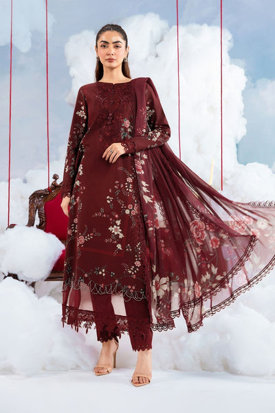 Maria B | M Basics Dreamscape Eid Lawn | MB-CUSV14-07A-Brand:Maria B-Type:Ladies Clothes-Maroon-Lawn-House of Maryam- Buy in UK, USA
