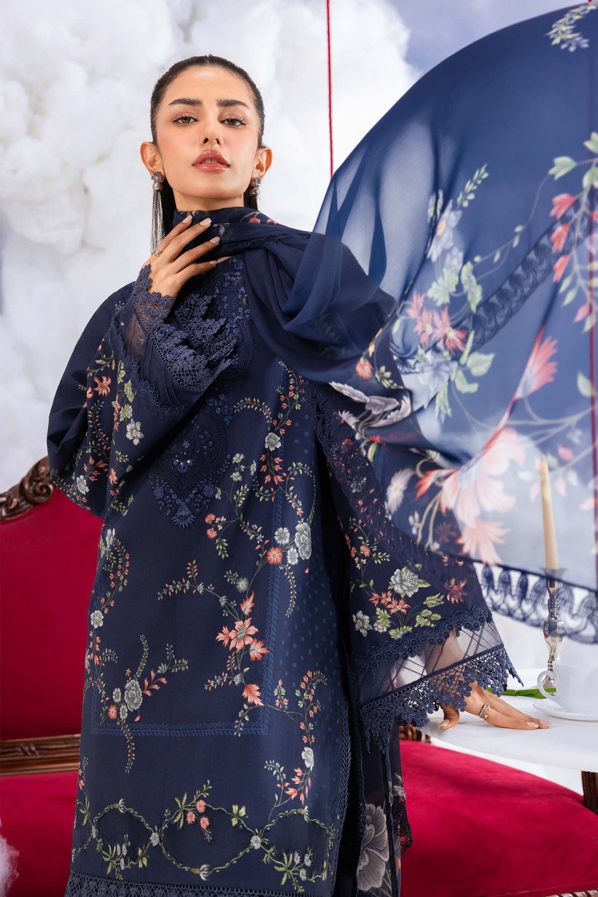 Maria B | M Basics Dreamscape Eid Lawn | MB-CUSV14-07B-Brand:Maria B-Type:Ladies Clothes-Navy Blue-Lawn-House of Maryam- Buy in UK, USA