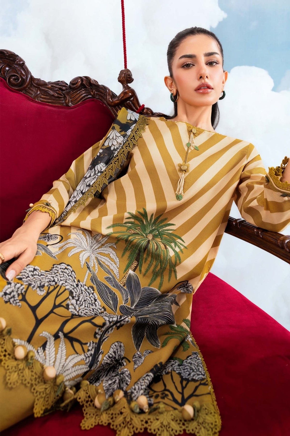 Maria B | M Basics Dreamscape Eid Lawn | MB-CUSV14-08A-Brand:Maria B-Type:Ladies Clothes-Mustard-Lawn-House of Maryam- Buy in UK, USA