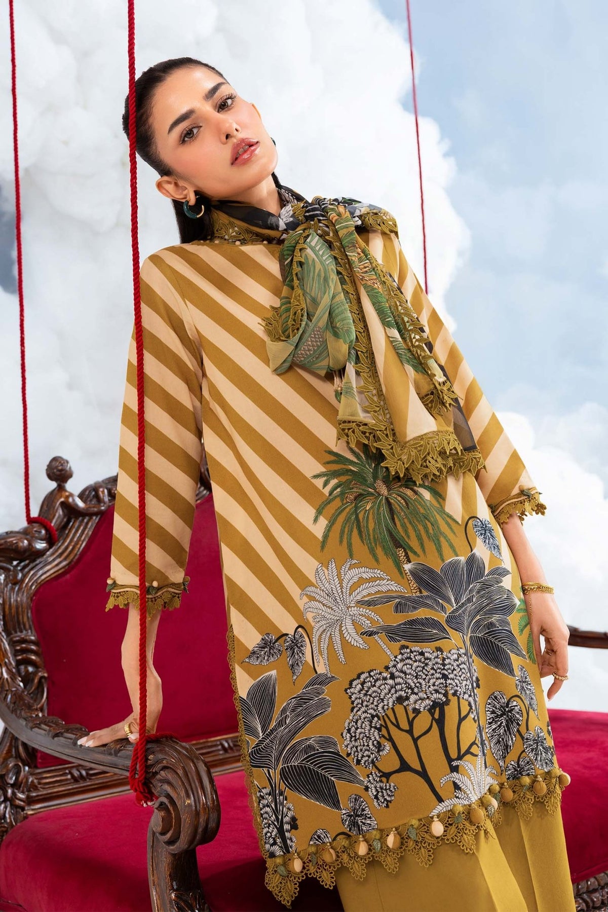 Maria B | M Basics Dreamscape Eid Lawn | MB-CUSV14-08A-Brand:Maria B-Type:Ladies Clothes-Mustard-Lawn-House of Maryam- Buy in UK, USA