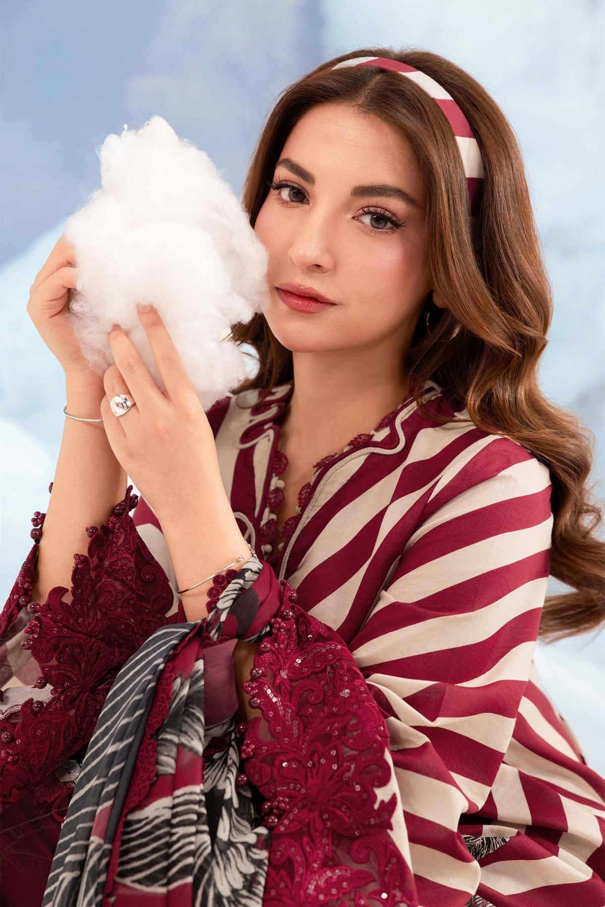 Maria B | M Basics Dreamscape Eid Lawn | MB-CUSV14-08B-Brand:Maria B-Type:Ladies Clothes-Carmine-Lawn-House of Maryam- Buy in UK, USA