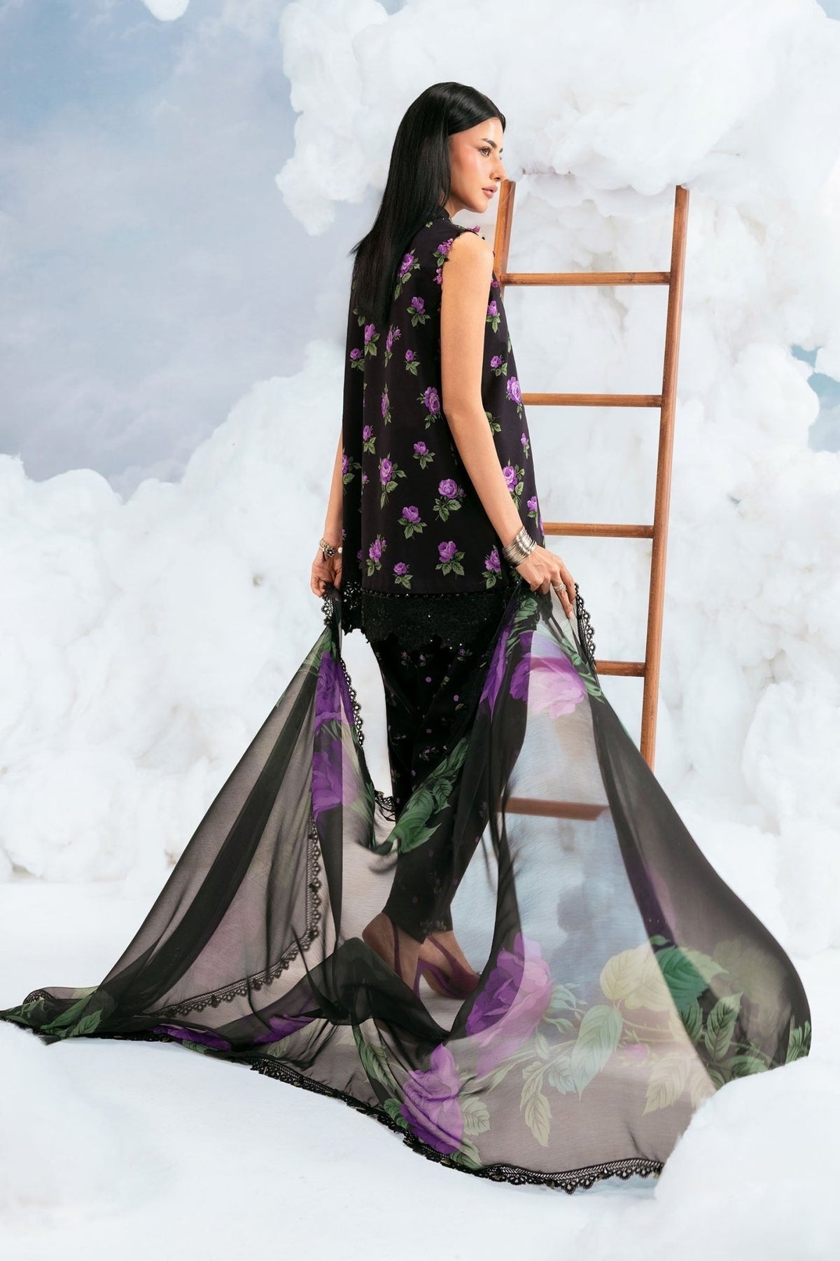 Maria B | M Basics Dreamscape Eid Lawn | MB-CUSV14-09B-Brand:Maria B-Type:Ladies Clothes-Black-Lawn-House of Maryam- Buy in UK, USA