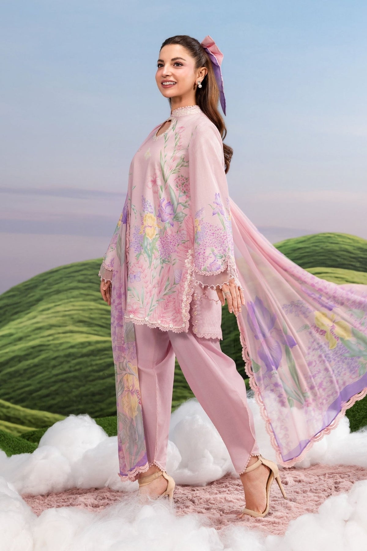 Maria B | M Basics Dreamscape Eid Lawn | MB-CUSV14-10B-Brand:Maria B-Type:Ladies Clothes-Ice Pink-Lawn-House of Maryam- Buy in UK, USA