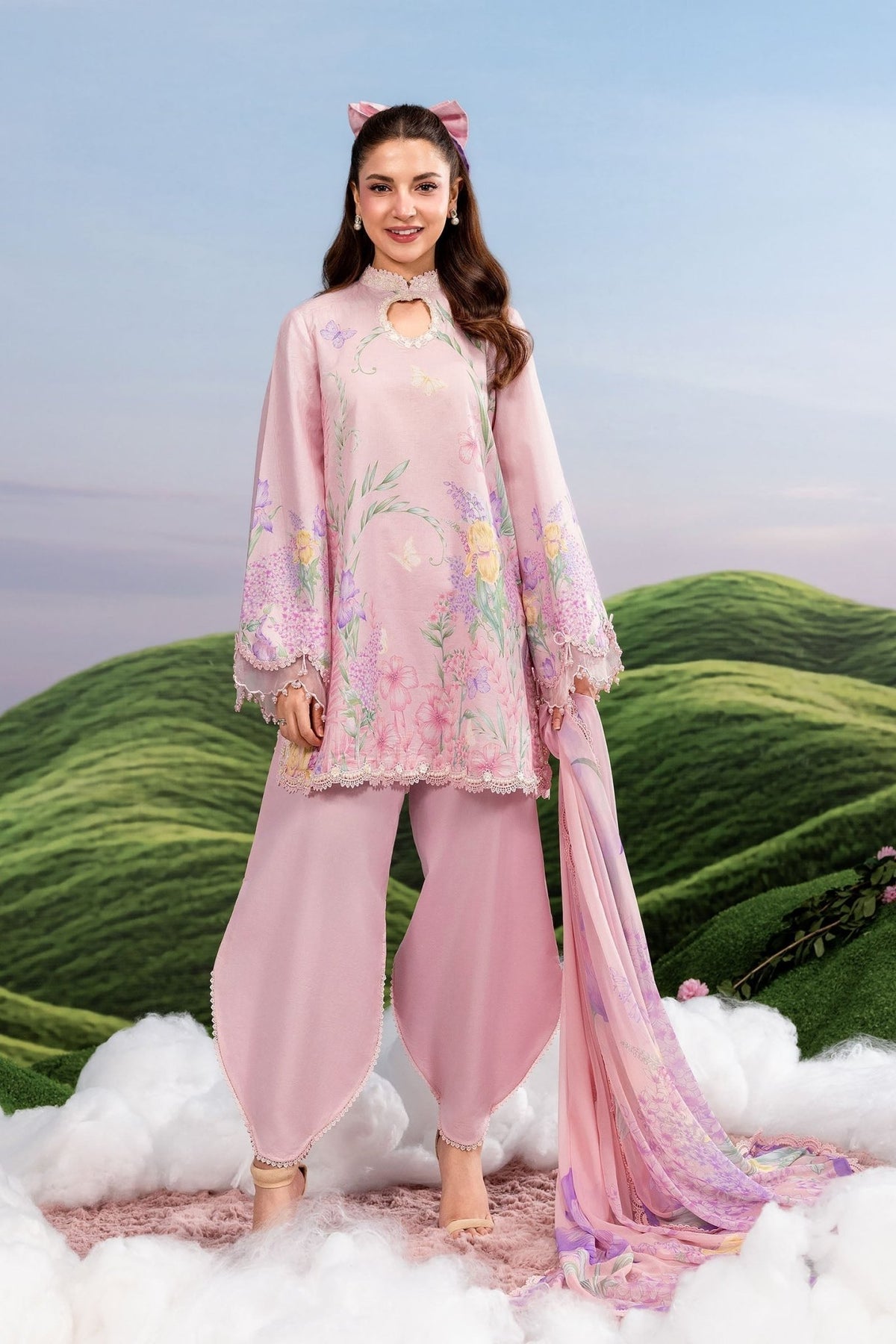 Maria B | M Basics Dreamscape Eid Lawn | MB-CUSV14-10B-Brand:Maria B-Type:Ladies Clothes-Ice Pink-Lawn-House of Maryam- Buy in UK, USA