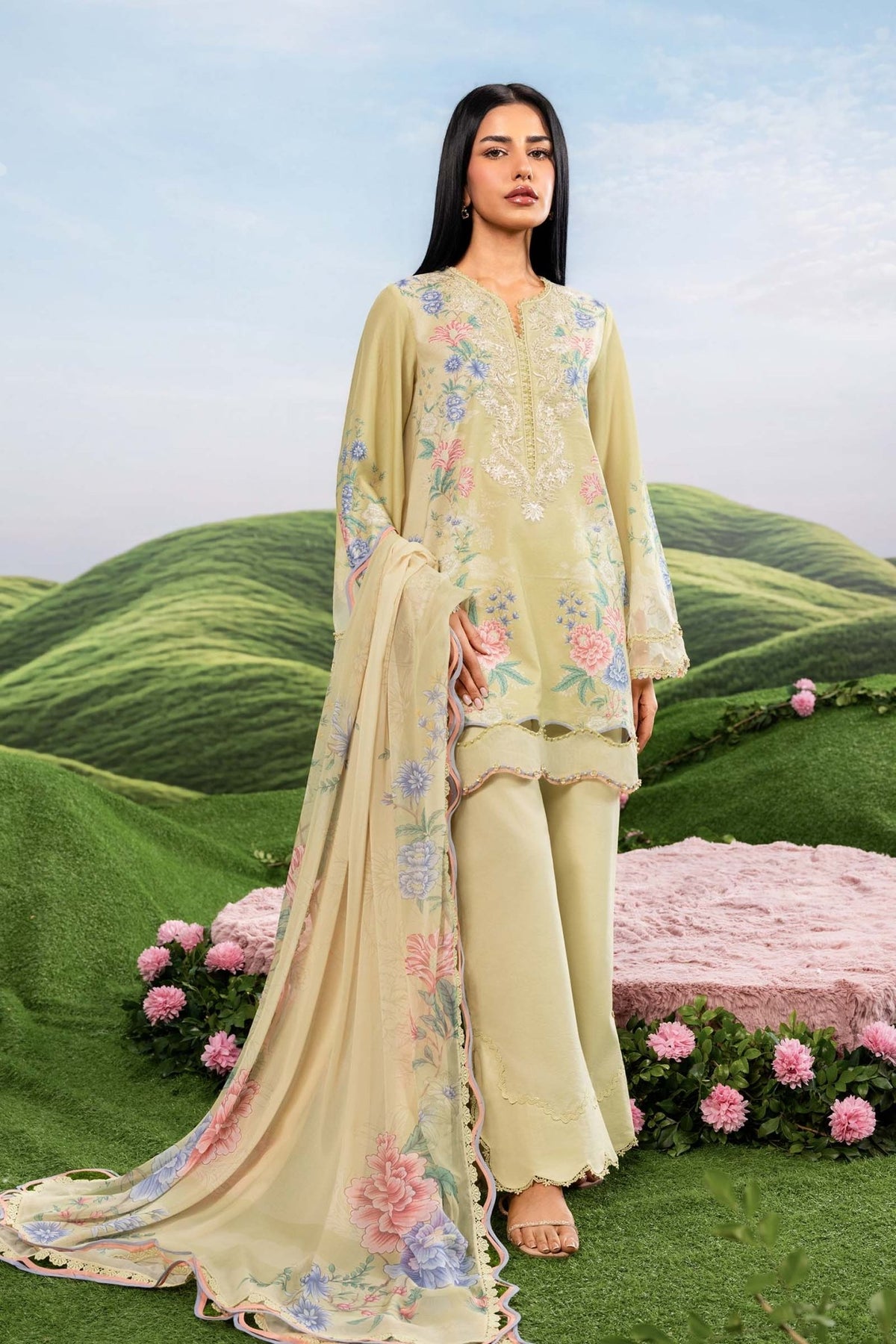 Maria B | M Basics Dreamscape Eid Lawn | MB-CUSV14-11A-Brand:Maria B-Type:Ladies Clothes-Rich Green-Lawn-House of Maryam- Buy in UK, USA