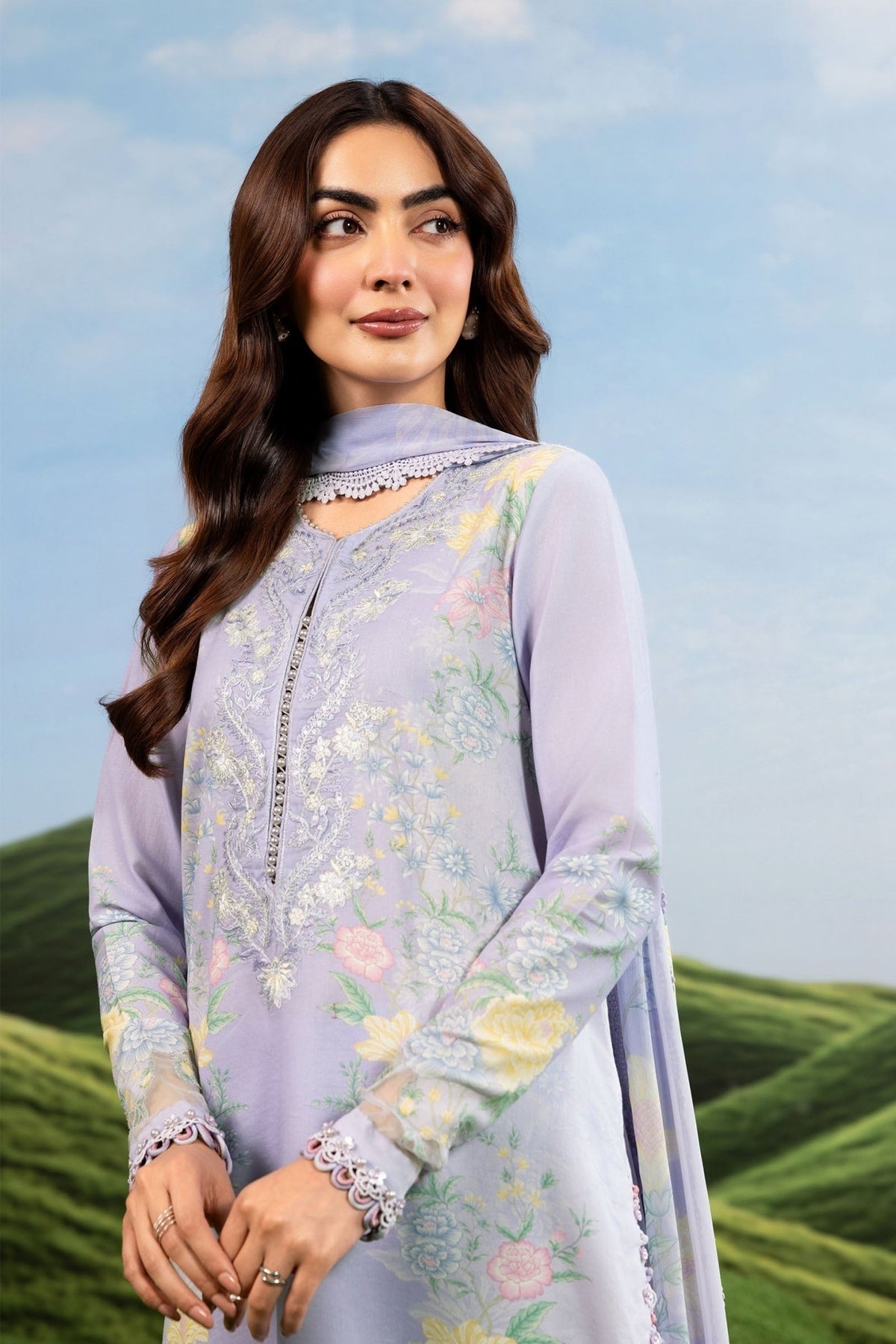 Maria B | M Basics Dreamscape Eid Lawn | MB-CUSV14-11B-Brand:Maria B-Type:Ladies Clothes-Lavender Gray-Lawn-House of Maryam- Buy in UK, USA