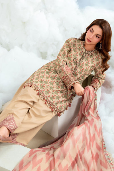 Maria B | M Basics Dreamscape Eid Lawn | MB-CUSV14-12A-Brand:Maria B-Type:Ladies Clothes-Beige-Lawn-House of Maryam- Buy in UK, USA