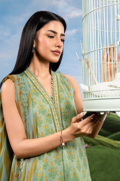 Maria B | M Basics Dreamscape Eid Lawn | MB-CUSV14-12B-Brand:Maria B-Type:Ladies Clothes-Tea Green-Lawn-House of Maryam- Buy in UK, USA