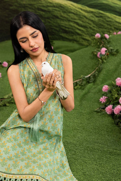Maria B | M Basics Dreamscape Eid Lawn | MB-CUSV14-12B-Brand:Maria B-Type:Ladies Clothes-Tea Green-Lawn-House of Maryam- Buy in UK, USA