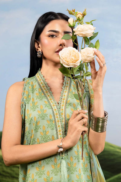 Maria B | M Basics Dreamscape Eid Lawn | MB-CUSV14-12B-Brand:Maria B-Type:Ladies Clothes-Tea Green-Lawn-House of Maryam- Buy in UK, USA