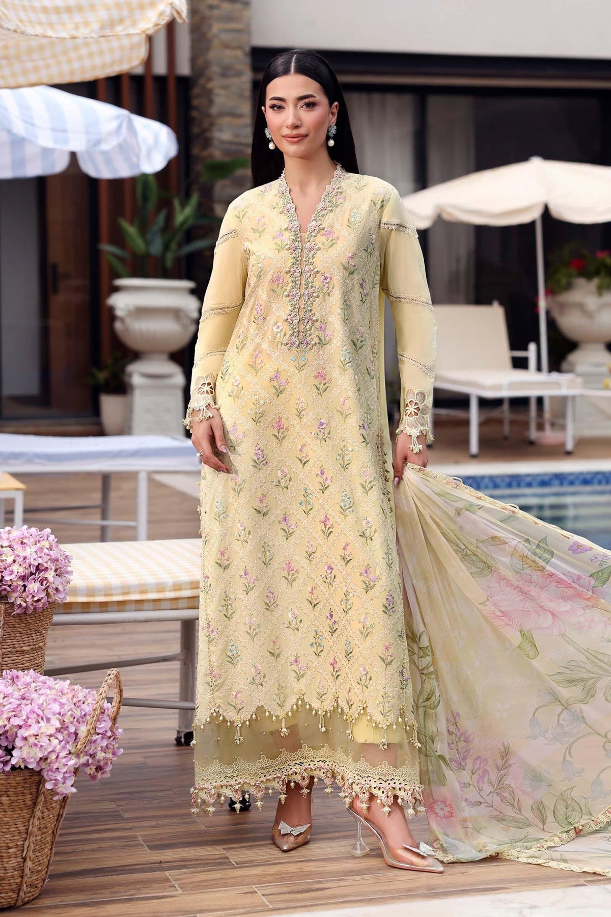 Maria B | M Prints 26 | MPT-3001-A-Brand:Maria B-Type:Ladies Clothes-Butter Yellow-Lawn-House of Maryam- Buy in UK, USA