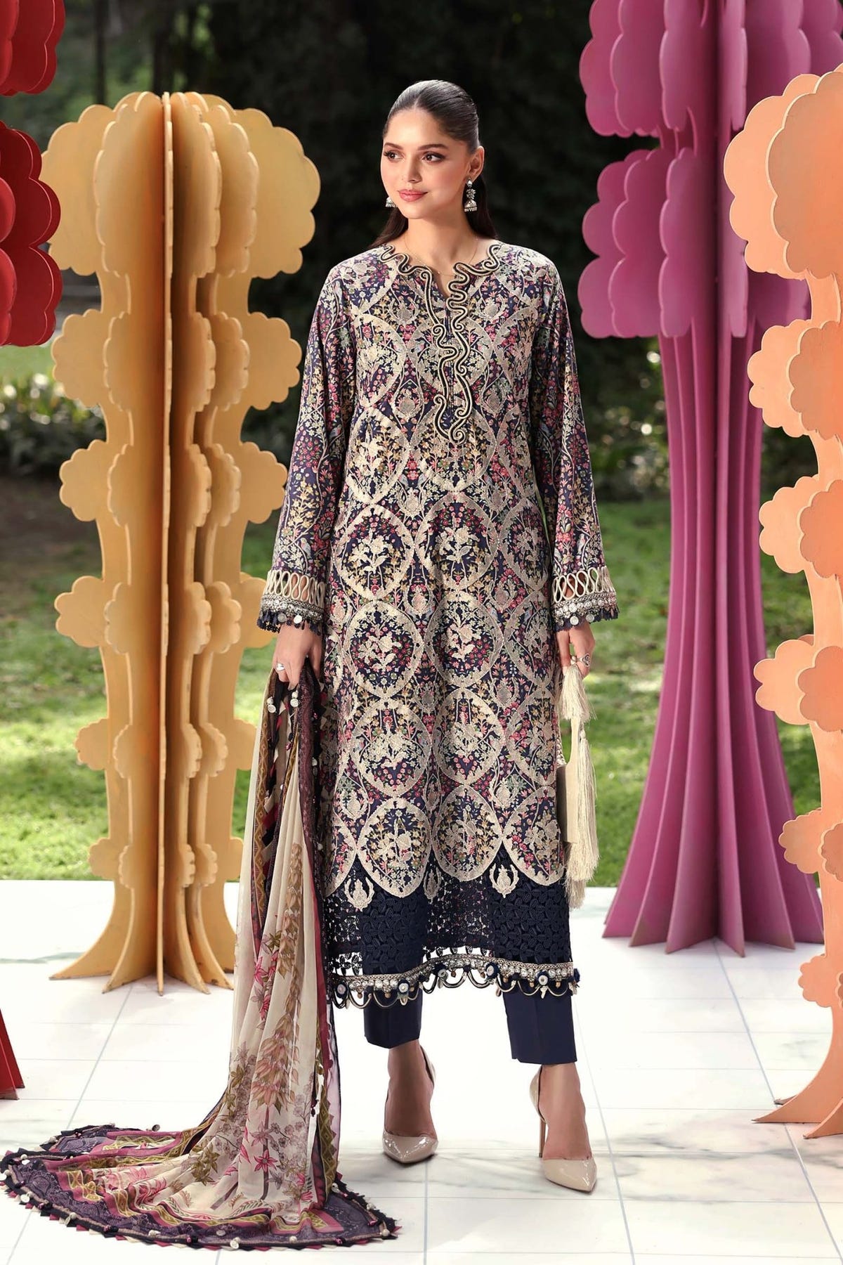 Maria B | M Prints 26 | MPT-3003-B-Brand:Maria B-Type:Ladies Clothes-Midnight Blue-Lawn-House of Maryam- Buy in UK, USA