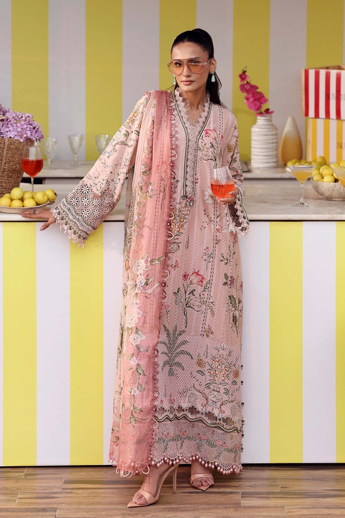 Maria B | M Prints 26 | MPT-3004-A-Brand:Maria B-Type:Ladies Clothes-Blush Pink-Lawn-House of Maryam- Buy in UK, USA